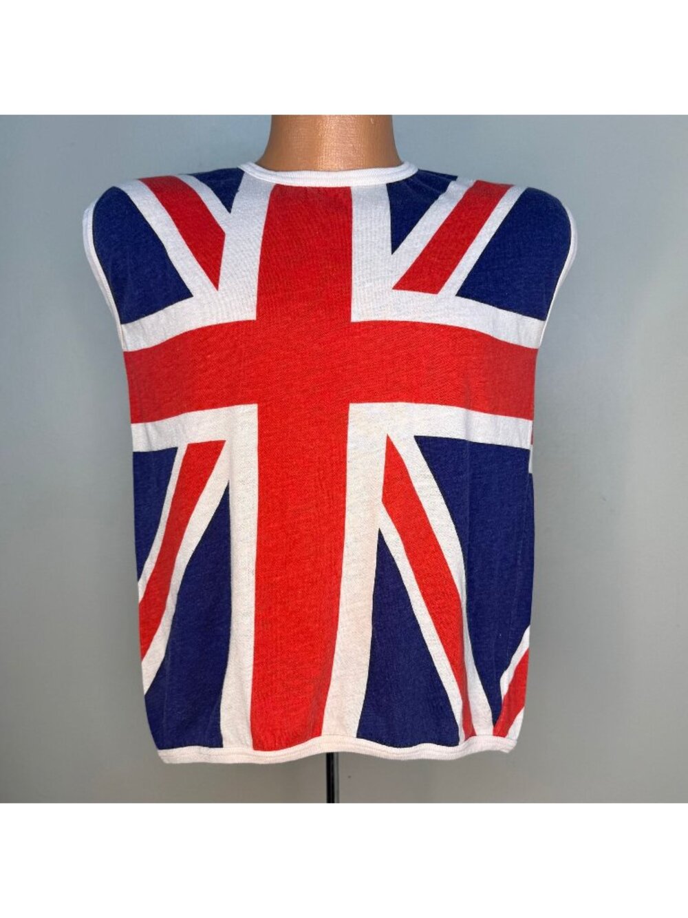 Vintage 1980s Union Jack Sleeveless T-Shirt, UK Flag Muscle Tee, Size Medium